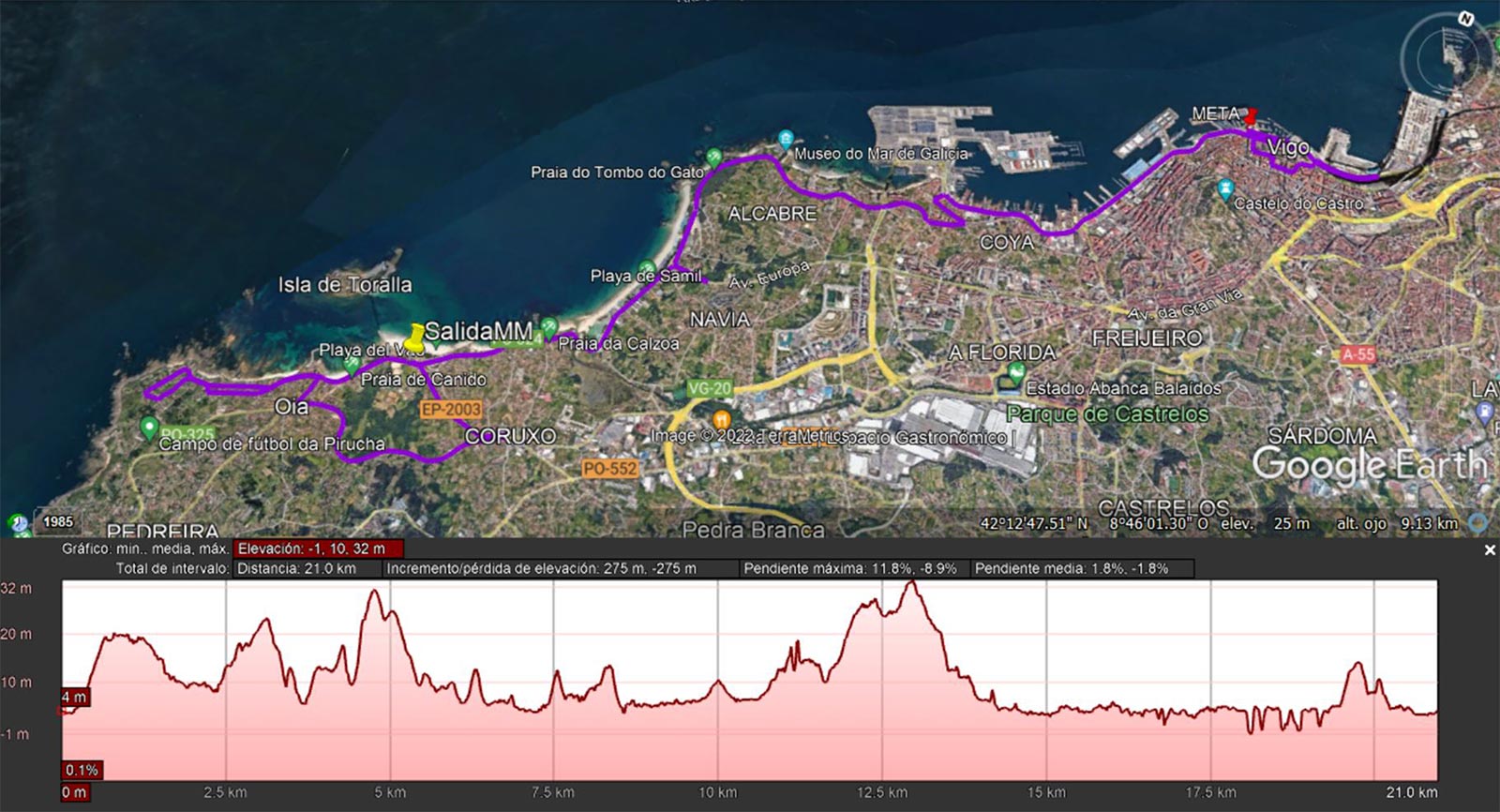 Mapa de La 21 media maratón de Vigo